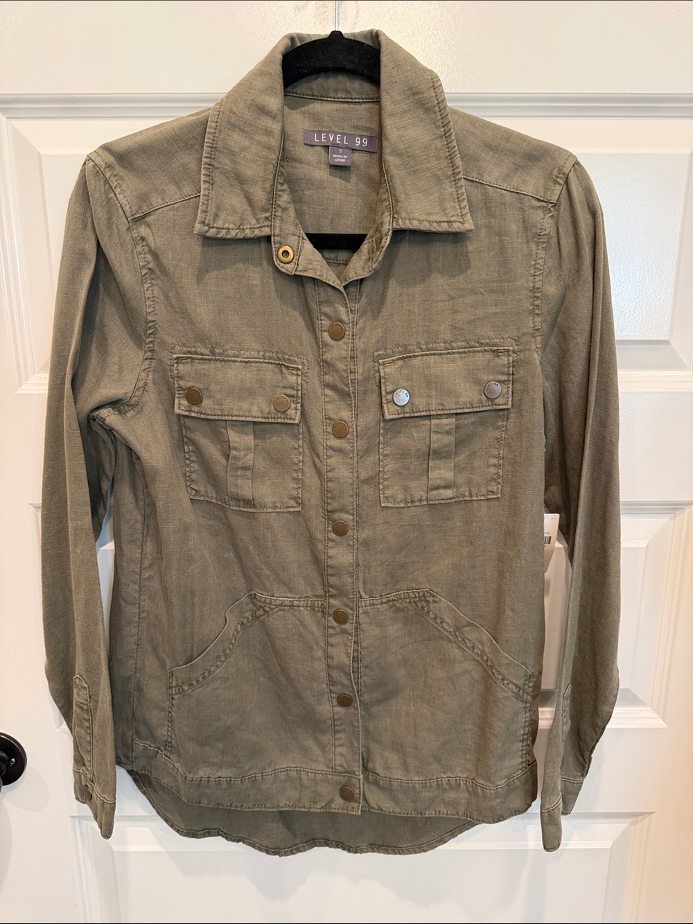 Level 99 Olive Green Utility Jacket with Front Pockets